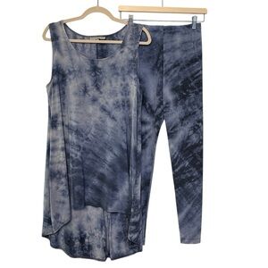 Bryn Walker Tie Dye Tunic Top Leggings Set Blue White XS Coastal Beach Casual